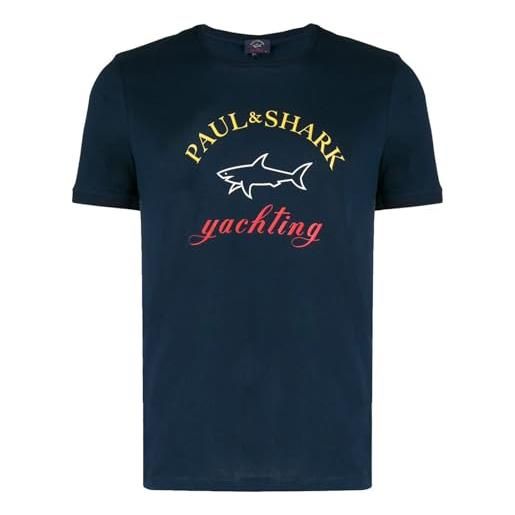 PAUL & SHARK - uomo maglia t-shirt blu fantasia logo c0p1006 013-28619 - l
