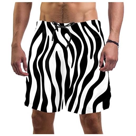 Eslifey costume da bagno elastico in bianco e nero zebra modello animale costume da bagno pantaloncini da uomo, multi, m