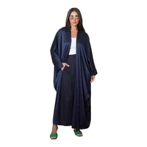 ERFMFKL cardigan da donna in raso a maniche lunghe abito musulmano dubai kimono aperto abaya abito eid ramadan abaya, blu, taglia unica