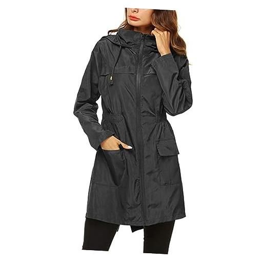 CLISPEED impermeabile per donna escursionismo con cappuccio abbigliamento outdoor attivo per donna abbigliamento antipioggia attivo trincea della pioggia giacca lunga mancare lungo