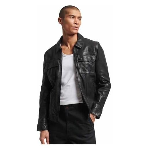 Superdry studios 70's leather jacket giacca, nero, l uomo