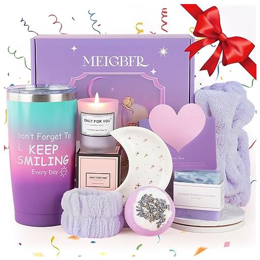 MEIGBFR lavender pamper gifts for women birthday, unique self care package relaxation spa bath set for her, wellbeing get well soon gifts for women, ladies birthday hampers gifts for mum, friend, sister, wife