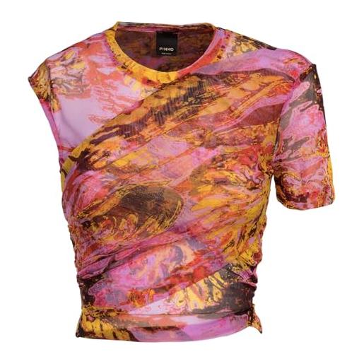 Pinko tiresia top retina stampa chemical sea t-shirt, nh6_multi. Rosa/giallo, xxs donna