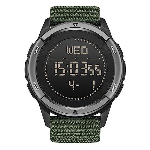 TPWEWRX uomo sport all'aperto orologio digitale con cassa in fibra di carbonio retroilluminazione a led 50m impermeabile orologio tattico orologi militari bussola intelligente orologio da polso (green)