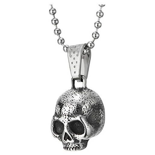 COOLSTEELANDBEYOND piccolo punteggiati ruvido texture cranio ciondolo, teschio collana con pendente da uomo, acciaio, palla catena 60cm