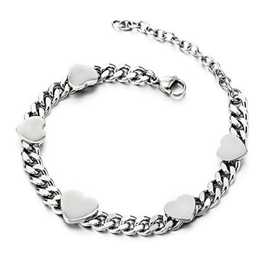 COOLSTEELANDBEYOND donna charm bracciale, braccialetto di fascino, acciaio, link, five superficie a specchio lucido cuore moda regolabile