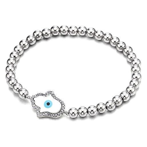 COOLSTEELANDBEYOND bracciale perline da donna ragazze, braccialetto di fascino, charms di hamsa mano fatima con zirconi e madreperla