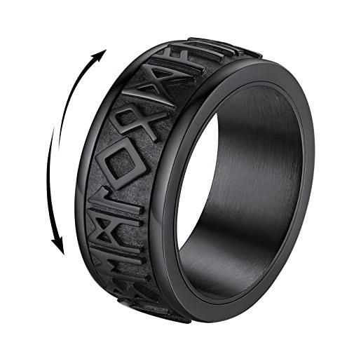 FindChic anello antistress uomo anello uomo nero anello runico vichingo in acciaio inossidabile, anello antistress per ansia, anello nero uomo antistress anello spinner acciaio nero