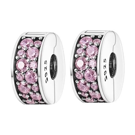 Doyafer 925 argento sterling signore braccialetto clip fascino perline perla smalto rosa 2 pezzi/confezione