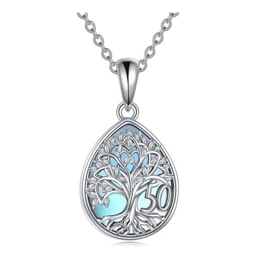 YFN 50 anni albero della vita collana pietra di luna argento sterling ciondolo compleanno regali gioielli per nonna madre