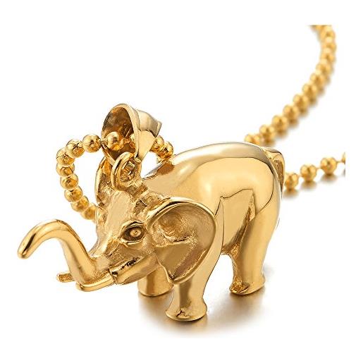 COOLSTEELANDBEYOND colore oro elefante ciondolo collana con pendente da uomo donna, acciaio inossidabile, palla catena 60cm