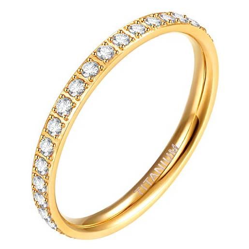 Zakk 2mm eternity anello dell'eternità donna in titanio con zirconi anelli di fidanzamento fedi nuziali promessa (oro, 45 (14.3))