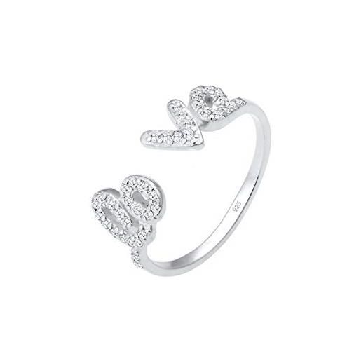 Elli, anello da donna con scritta "love", in argento sterling 925 con zirconi bianchi, taglio a brillante, argento, 54 (17.2), colore: argento, cod. 0602170216_54