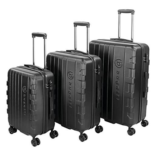 Bugatti galatea valigia rigida 3 pezzi (s, m, l) 4 ruote con chiusura a combinazione tsa, nero