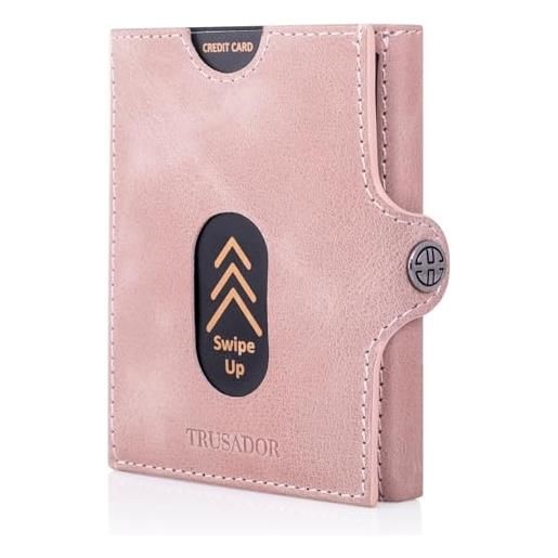 TRUSADOR valencia - portafoglio sottile con tasca frontale in pelle, con protezione rfid, per uomo e donna, rosa, con tasca portamonete