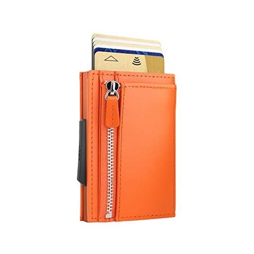 ÖGON Smart Wallets - porta carte cascade zipper wallet - protezione rfid: protegge le tue carte contro le frodi - alluminio anodizzato (orange)