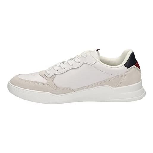Tommy Hilfiger sneakers con suola preformata uomo elevated cupsole leather mix scarpe, bianco (white), 40 eu