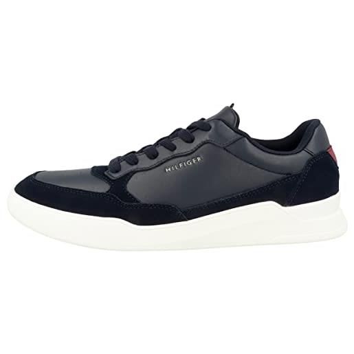 Tommy Hilfiger sneakers con suola preformata uomo elevated cupsole leather mix scarpe, blu (desert sky), 42 eu