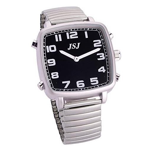 VISIONU orologio parlante in spagnolo, orologio da polso quadrato, quadrante nero, braccialetto espandibile tssb-1808s, bracciale