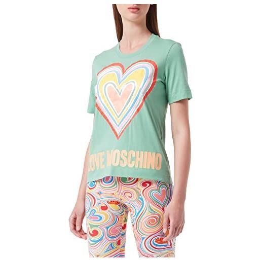 Love Moschino regular fit in cotton jersey with maxi multicolor heart t-shirt, verde, 46 donna
