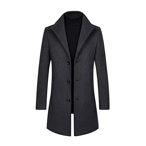 Allthemen trench da uomo colletto alla coreana cappotto di lana casual coat lungo invernale cappotto monopetto 802# grigio scuro xl