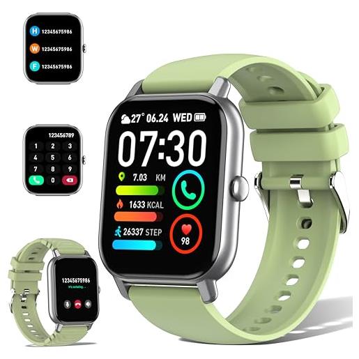 dotn smartwatch uomo donna, 1.85 orologio smart watch effettua o risposta chiamate, 112 modalità sportive orologio digitale con sonno cardiofrequenzimetro, impermeabile ip68 smartwatch android ios, verde