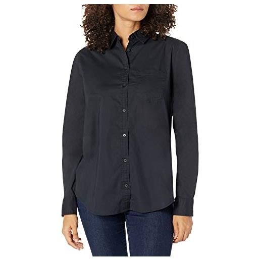 Amazon Essentials camicia button-down in popeline a maniche lunghe con vestibilità classica donna, nero, xl