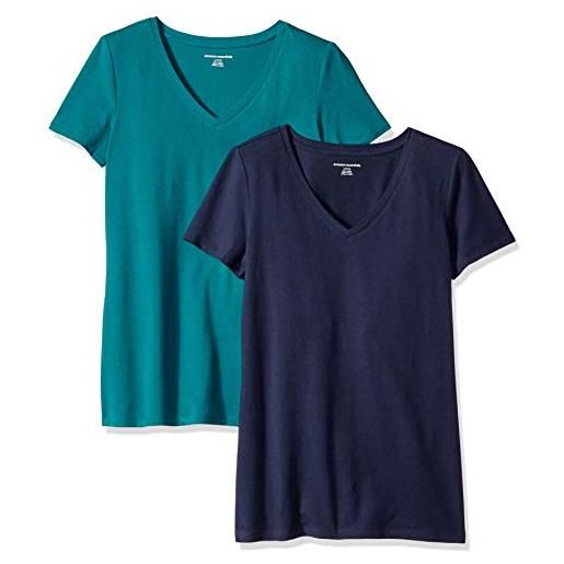 Amazon Essentials t-shirt con scollo a v a maniche corte con vestibilità classica donna, pacco da 2, nero/bianco, m