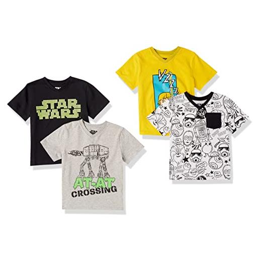 Amazon Essentials disney | marvel | star wars t-shirt con scollo a v a maniche corte bambini e ragazzi, pacco da 4, weekend di topolino, 4 anni