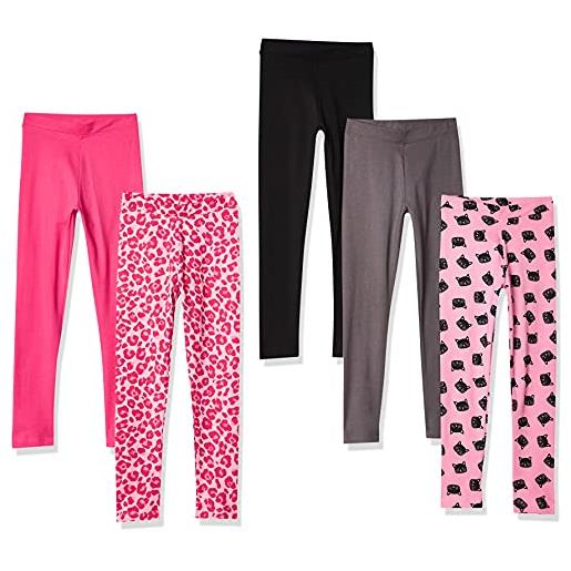 Amazon Essentials leggings bambine e ragazze, pacco da 3, grigio puntinato/nero/rosa chiaro, 6-7 anni