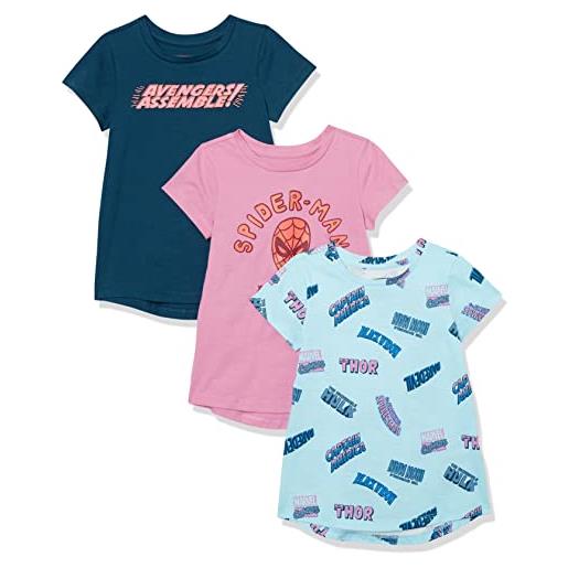 Amazon Essentials disney | marvel | star wars | princess t-shirt a tunica a maniche corte bambine e ragazze, pacco da 3, confezione da 3 principesse disney, 9 anni