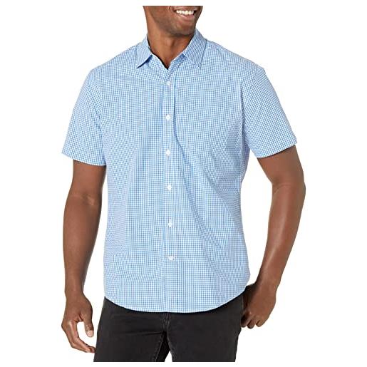 Amazon Essentials camicia in popeline a maniche corte regular fit uomo, blu marino motivo scozzese, l