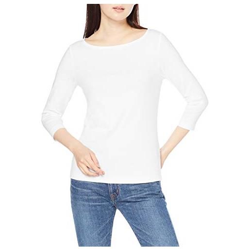 Amazon Essentials t-shirt con scollo a barchetta in tinta unita con manica 3/4 e vestibilità aderente donna, arancio corallo bianco sporco righe, xxl