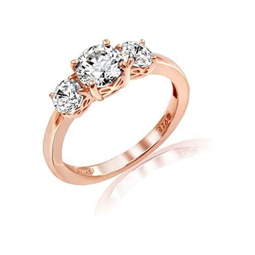 Amazon Collection anello rotondo in argento sterling placcato oro rosa con 3 pietre e zirconi infiniti (2 cttw), misura 7