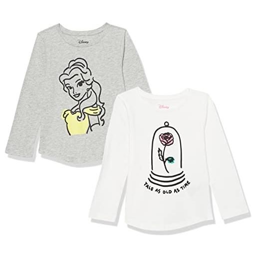 Amazon Essentials disney | marvel | star wars | frozen | princess t-shirt a maniche lunghe bambine e ragazze, pacco da 2, princess belle, 5 anni