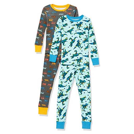 Amazon Essentials set di pigiama da notte attillati in cotone-colori fuori produzione unisex bambini e ragazzi, pacco da 2, natale/cane/buffalo plaid, 8 anni