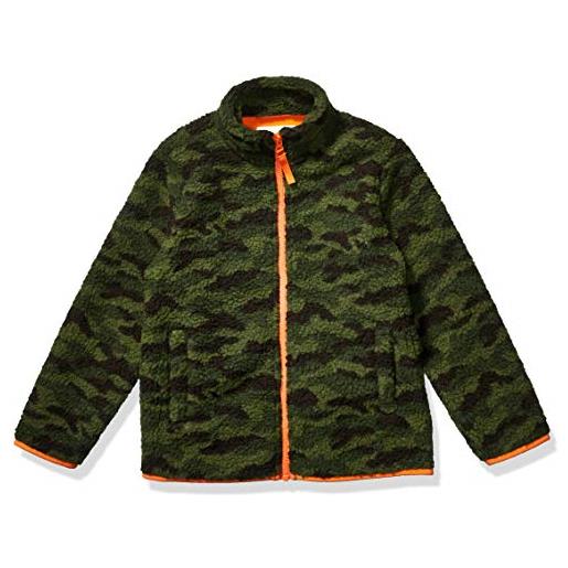 Amazon Essentials giacca con cerniera integrale in pile foderata in sherpa bambini e ragazzi, verde mimetica, 3 anni