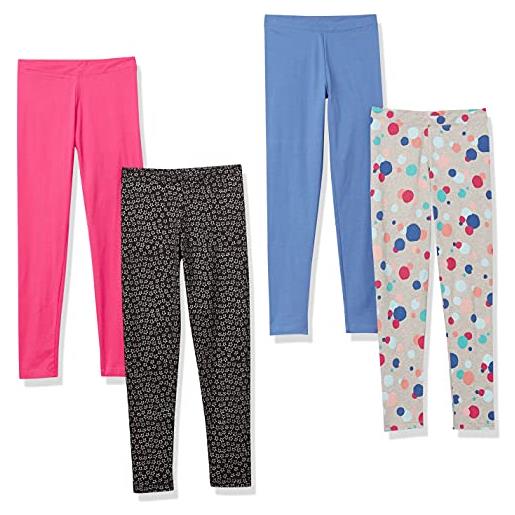 Amazon Essentials leggings (in precedenza spotted zebra) bambine e ragazze, pacco da 4, blu marino/grigio/righe da rugby/rosa, 10 anni