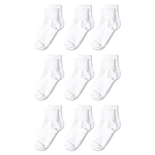 Amazon Essentials calzino in cotone con risvolto stile uniforme bambine e ragazze, 9 paia, bianco, 9 anni