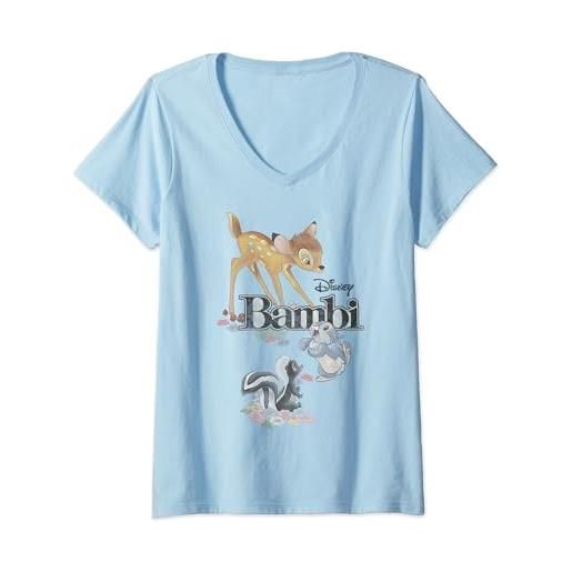 Disney bambi thumper & flower logo maglietta con collo a v