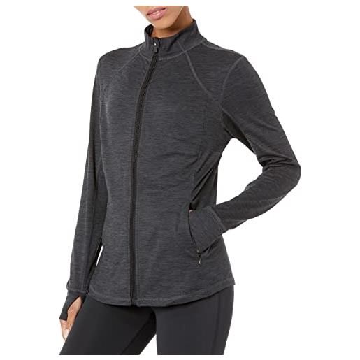 Amazon Essentials giacca con zip a tutta lunghezza elasticizzata tecnica spazzolata-colori fuori produzione donna, nero tintura policromatica, l
