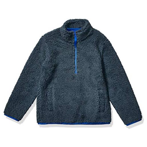 Amazon Essentials giacca con cerniera a un quarto in pile foderata in sherpa bambini e ragazzi, grigio scuro, 9 anni