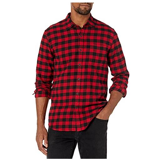 Amazon Essentials camicia in flanella scozzese a maniche lunghe dalla vestibilità aderente (colori in edizione limitata) uomo, nero rosso buffalo plaid, l