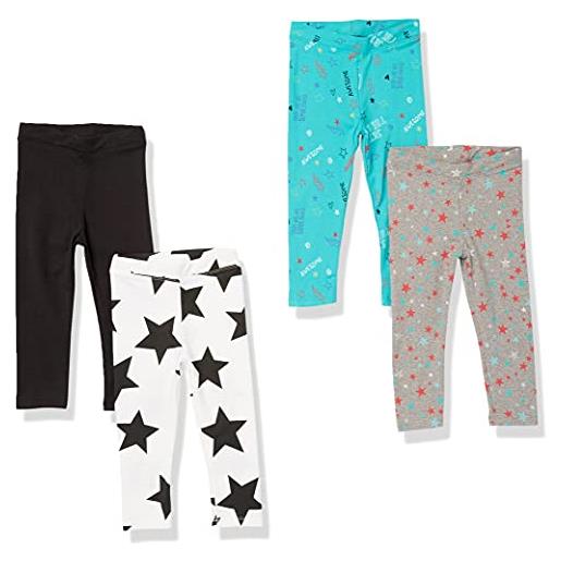 Amazon Essentials leggings (in precedenza spotted zebra) -colori fuori produzione bambine e ragazze, pacco da 4, bianco superstar/blu/grigio stelle/nero, 9 anni