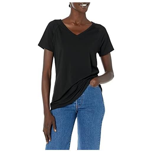 Amazon Essentials maglietta leggera con scollo a v a maniche corte con vestibilità comoda donna, nero, s