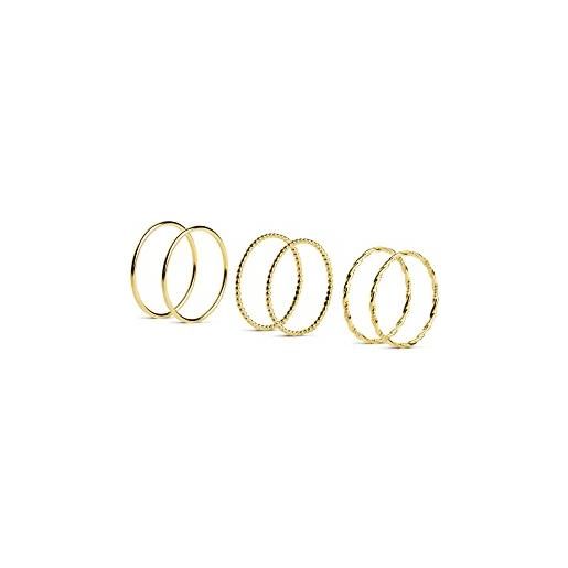 SINGULARU - pack 6 anelli simonetta oro - anello in ottone con finitura placcata in oro 18kt - anelli combinabili - gioielli da donna - varie finiture e misure - misura 12