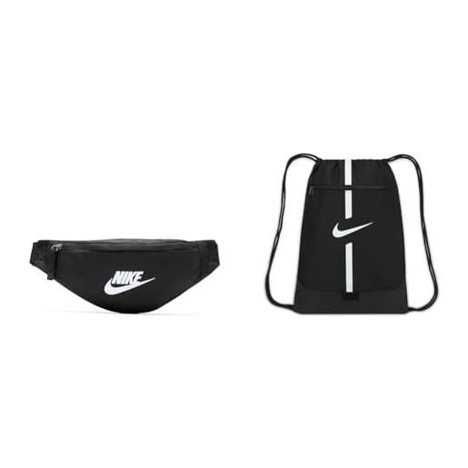 Nike heritage waistpack - fa21, borsa unisex adulto, black/black/white, taglia unica & academy, zainetto da calcio unisex-adulto, nero/nero/bianco, 51 x 35,5 x 5 cm