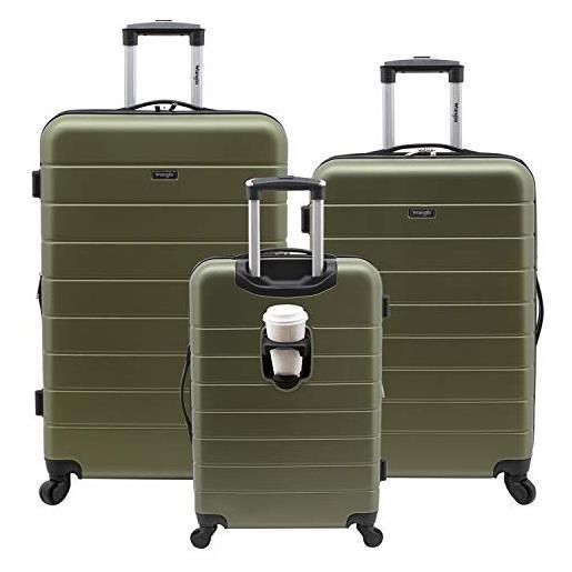 Wrangler set di 3 valigie smart hardside spinner con porta di ricarica usb, verde oliva, 20inch, 24inch, 28inch, set di valigie intelligenti con portabicchieri e porta usb