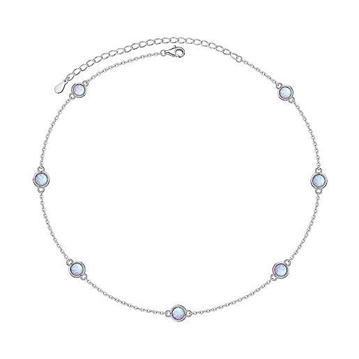 Flyow s925 collana in argento sterling con pietra di luna/opale con ciondolo corto e delicato per donne e ragazze, argento sterling