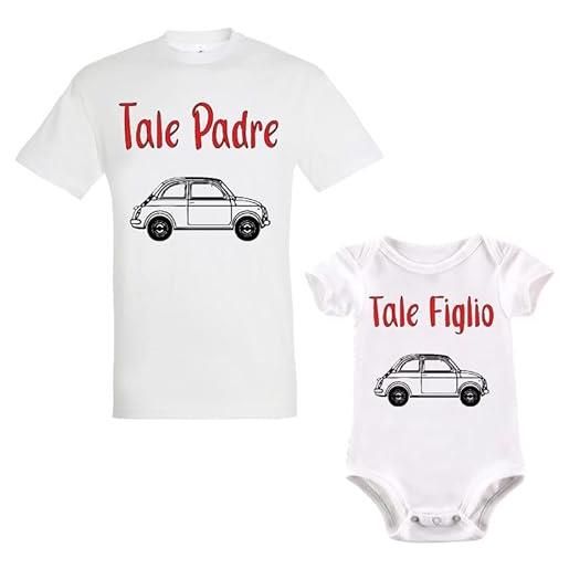 La Ruotante coppia t-shirt e body neonato maniche corte tale padre figlio auto 500 coordinato - body 0-6 mesi, s